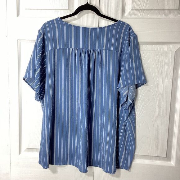 LuLaRoe Blouse Lularoe Striped Blue White Short Sleeve Button Front Top 3XL - Picture 7 of 11